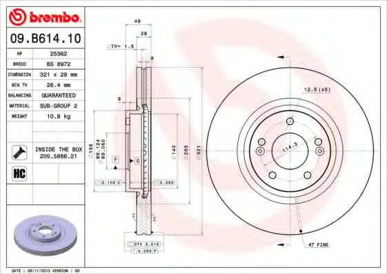 спирачен диск 09.B614.10